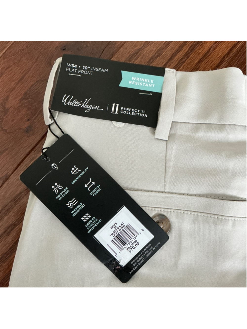 Men's Walter Hagen Perfect 11 Collection Flat Front Shorts Waist 34 Beige - Picture 2 of 5